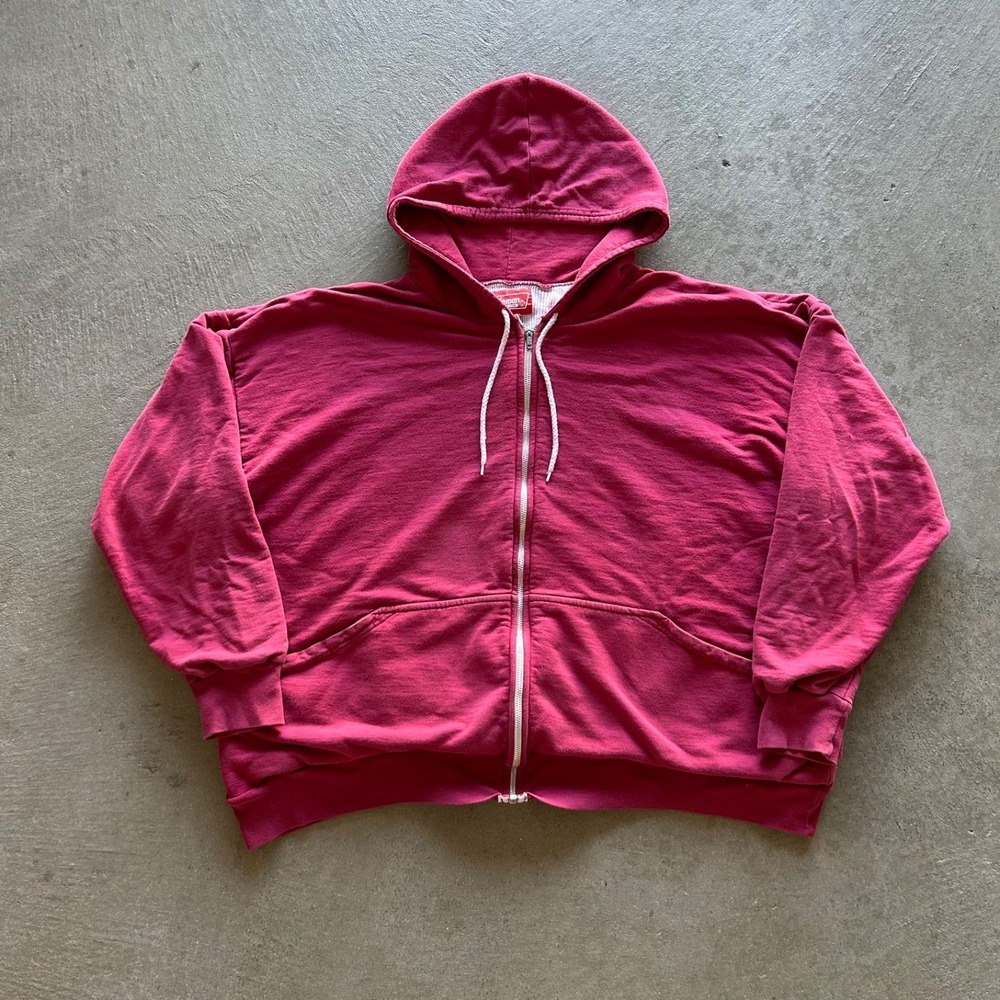 Vintage 90s Coleman Thermal Sweatshirt Size XL Faded Red Full Zip Hoodie Boxy